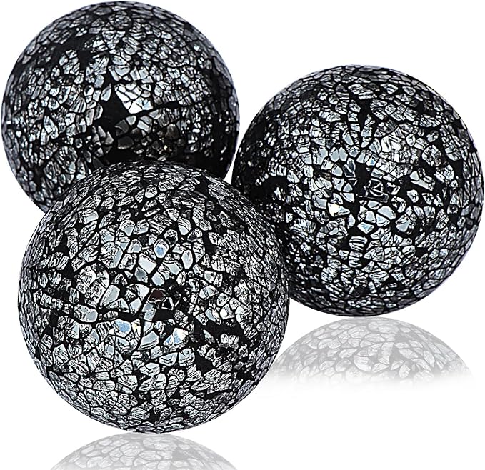 Kesywale 4 Inch Mosaic Sphere Balls Set of 3 Decorative Glass Balls Decorative Orbs