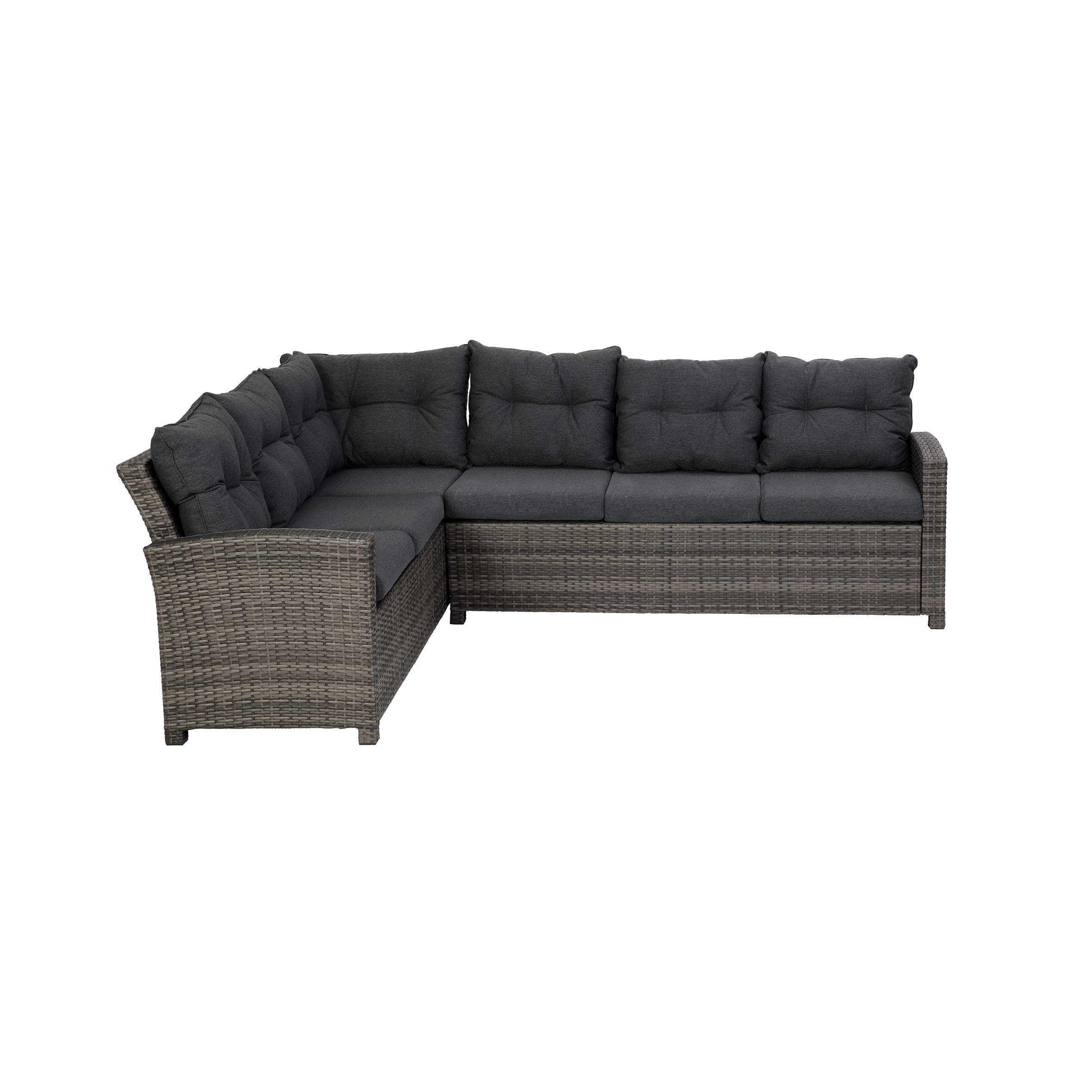 greemotion Ensemble Salon de Jardin d’Angle Tessin 5 Pièces, Canapé d’Angle Extérieur en Aluminium et Polyéthylène, Coussins en Polyester Inclus, Gris