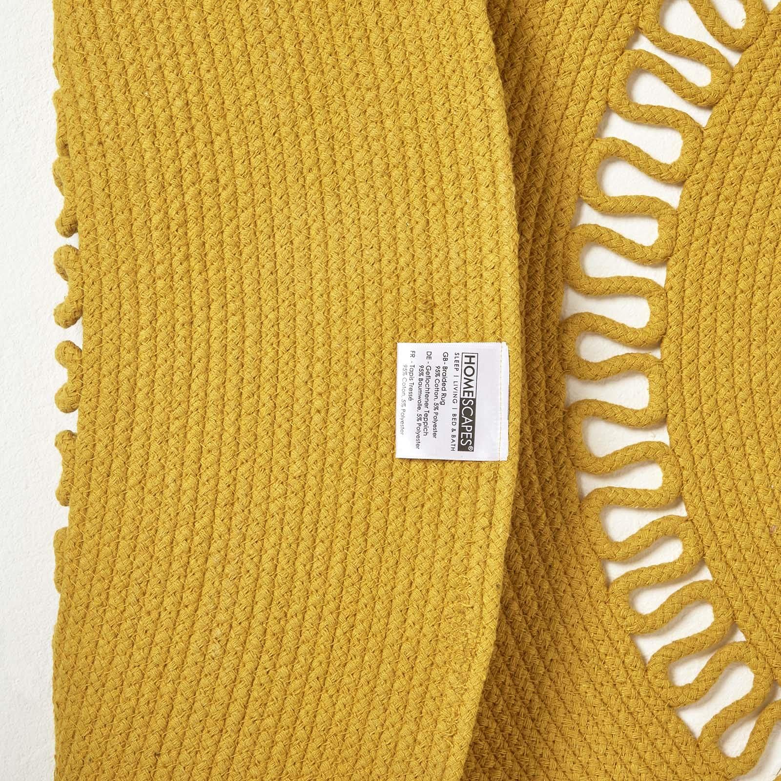 Homescapes senfgelber Teppich, rund, 120 cm, gehäkelter Teppich/Vorleger aus Baumwolle im Retro-Look mit Loop-Muster, flach gewebter Teppich für Schlafzimmer, Wohnzimmer, Flur oder Küche, gelb