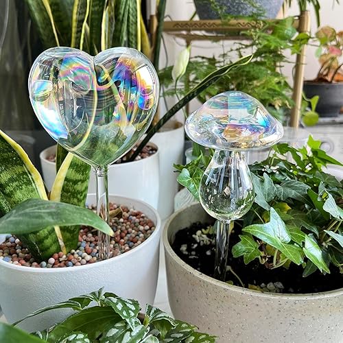 Miniatura 8 de Kingbuy Globos de riego de plantas con hongos iridiscentes, dispositivo de riego automático para plantas interiores y exteriores, paquete de 2