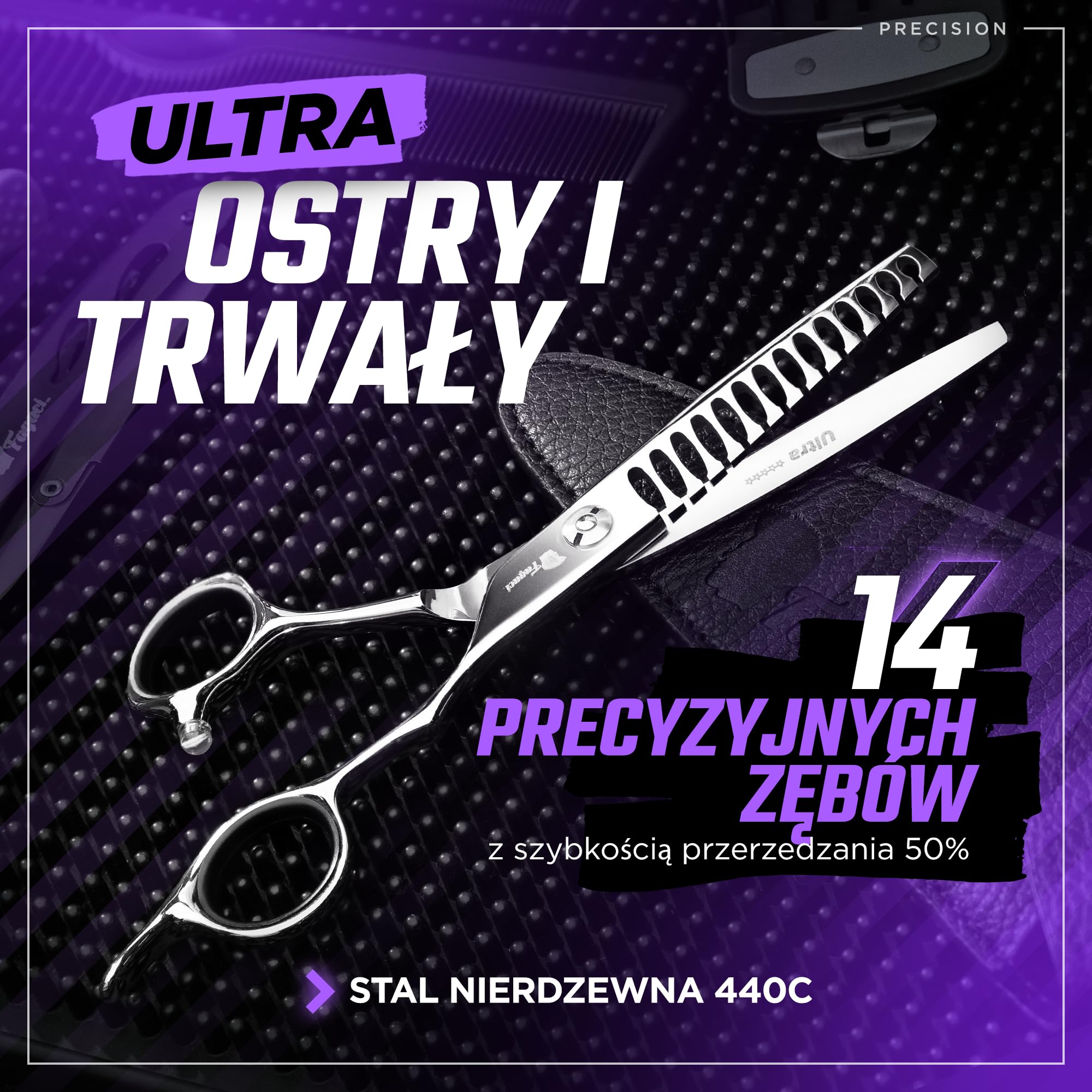 Fagaci Ultra Nożyce Trymujące 6″, Stal 440C, Podwójna Szybkość | Innowacyjne ząbki w kształcie T, Redukcja objętości włosów nawet o 50%, Wielostopniowe ostrzenie krawędzi, 2x szybsze cięcie
