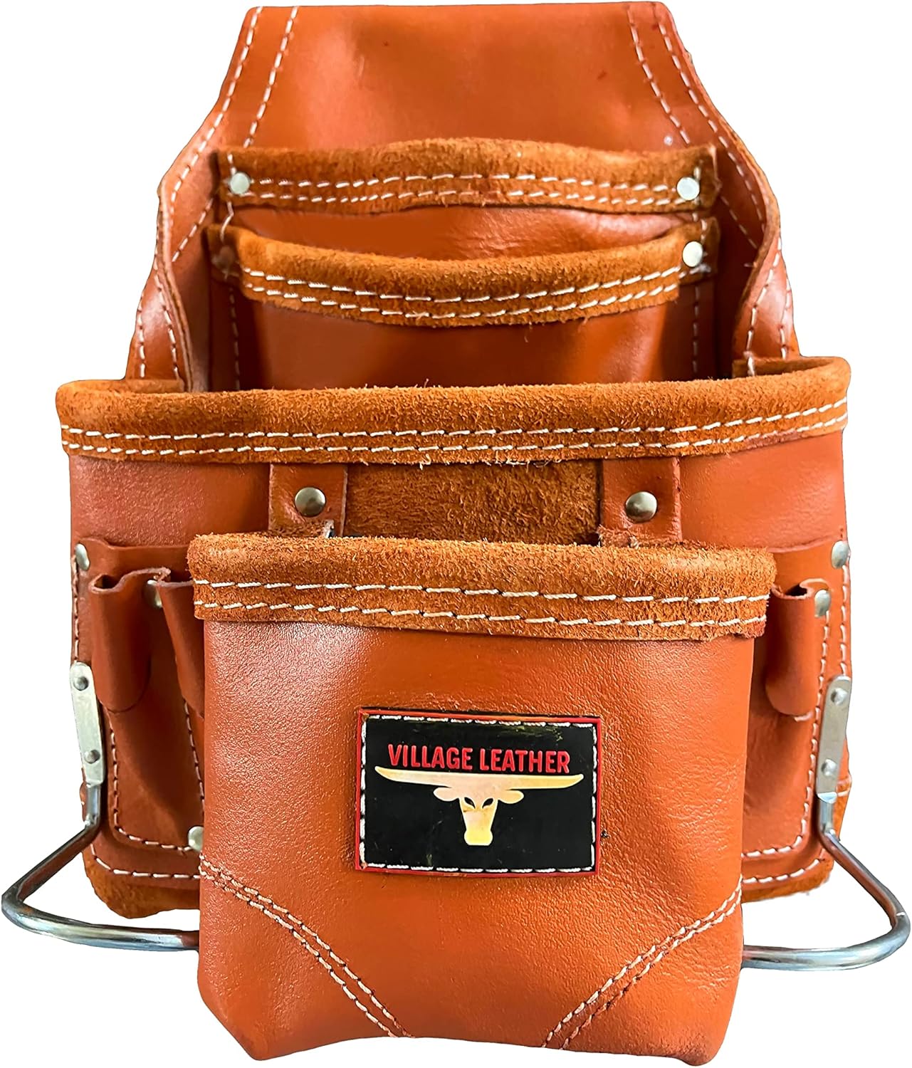 Heavy Duty Tool Carpenters Tool Pouch , Orange, Natural Leather, 10 Pockets, 2 Hammer Holders, Reinforced Seams : Tools & Home Improvement