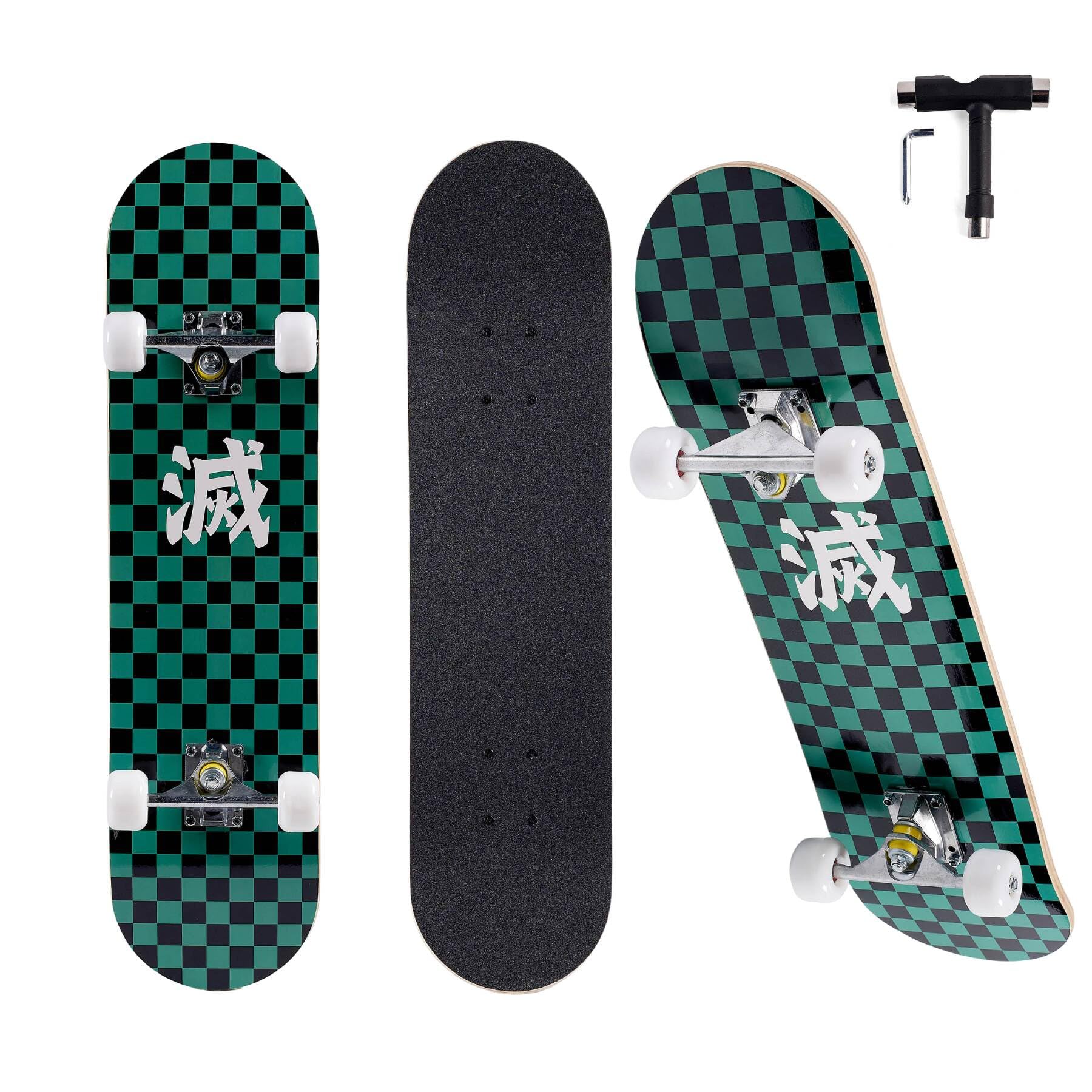 Skateboard for Beginners Standard Complete Skateboard 31 Inch Double Kick Concave Deck with 7 Layer Maple Wood Smooth