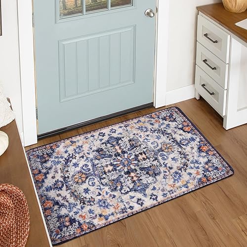 Miniatura 423 de Lahome Alfombra bohemia con medallón floral de 3 x 5 pies, suave, impresa, para baño, cocina, entrada, vestíbulo, vintage, antideslizante, lavable