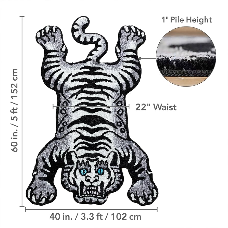 本物!　ホワイトタイガー tibetan tiger rug チベタンタイガーラグ スモール ホワイト DETAIL Tibetan Tiger
