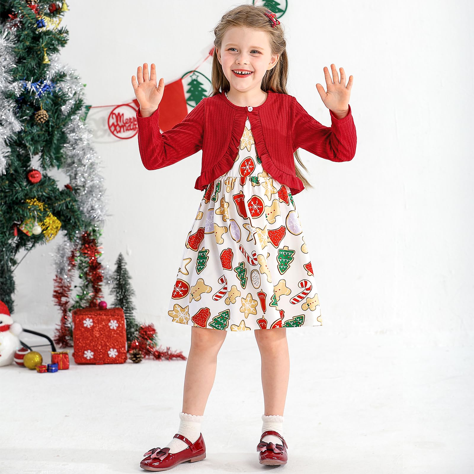 Kleinkind Baby Mädchen Frühlingskleid + Strickjacke 2-teilig Outfits Blumenmuster Sommerkleid Solide Langarm Shrug Set