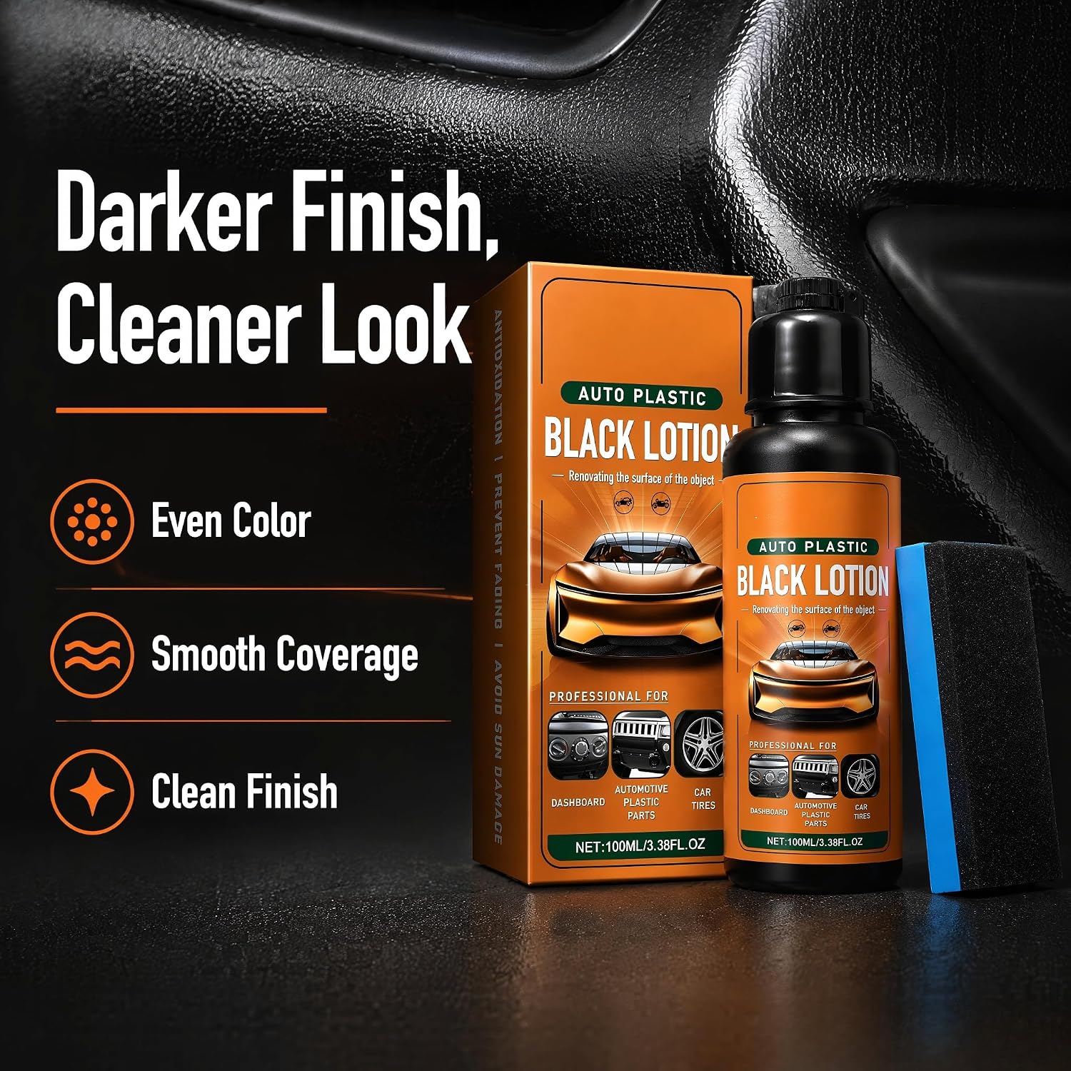 Auto Black Plastic Lotion 100ml Plastic Restorer Kit, Restore Faded Plastic & Rubber Shine for Car Interior Exterior Trim