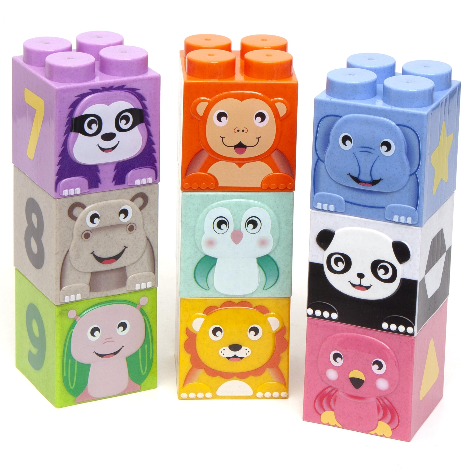 Boley Roo Crew: Cute Animal Construction Blocks - 9 Pieces - Stack & Play Animal Blocks, Developmental & Educational Toy, Preschool, Toddlers, Kids Ages 2+
