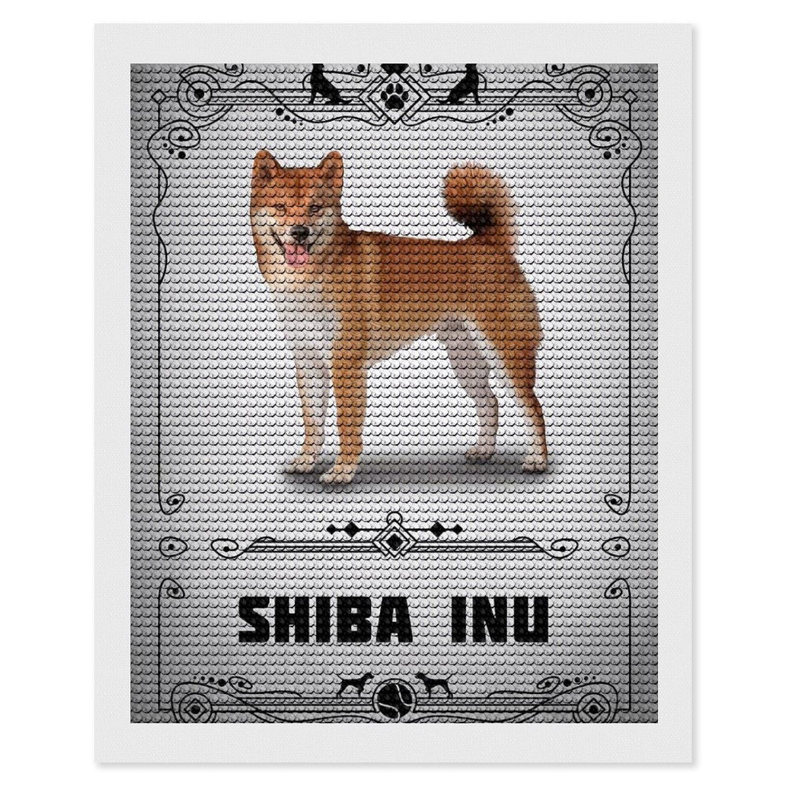 Junmoney Shiba Inu Diamond Painting Canvas Kit 16"x20", Round Gems, Living Room Decor, Seasonal Gift Choice, Modern Decor