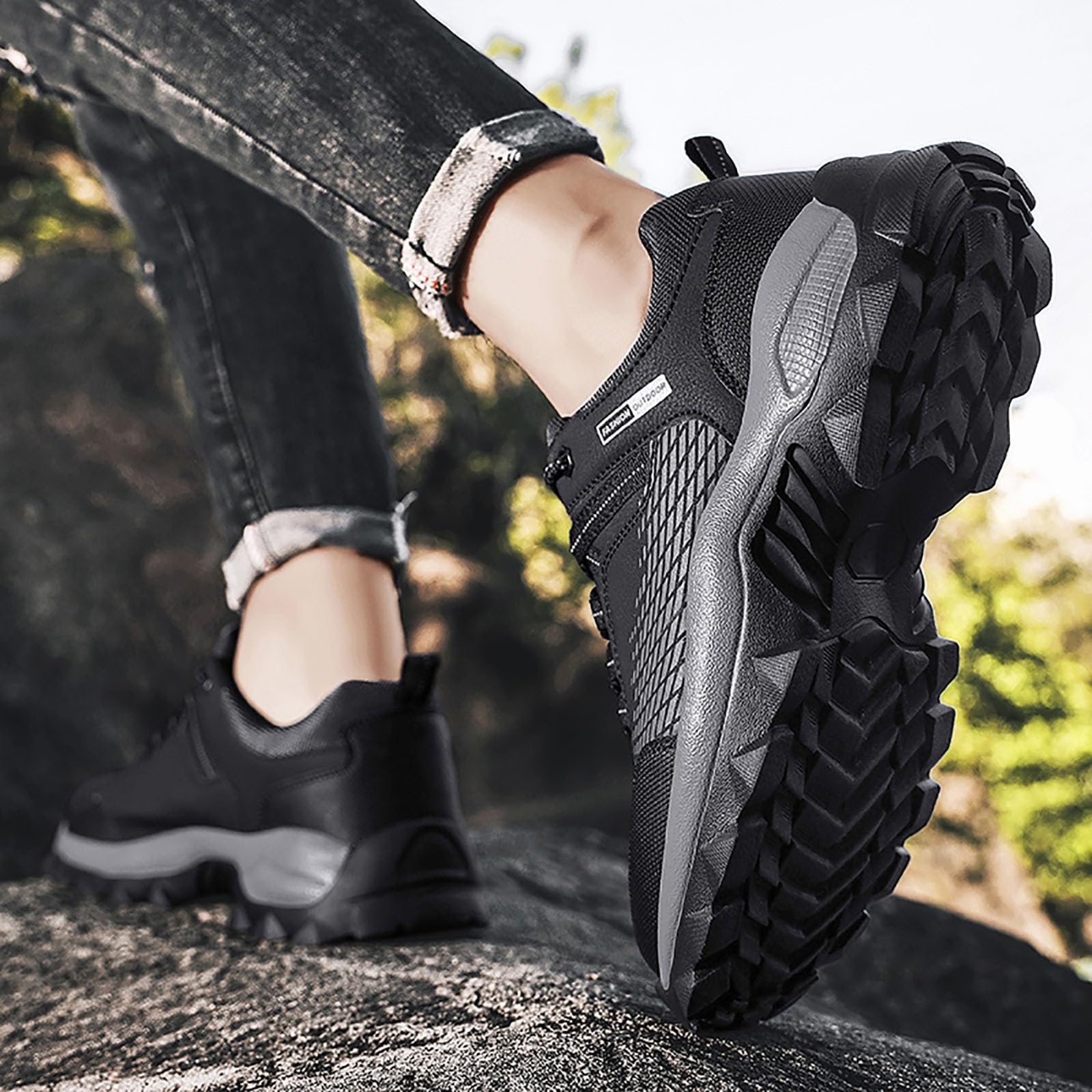Wanderschuhe Herren Wasserdicht Leicht, Trekkingschuhe Leder Dämpfung