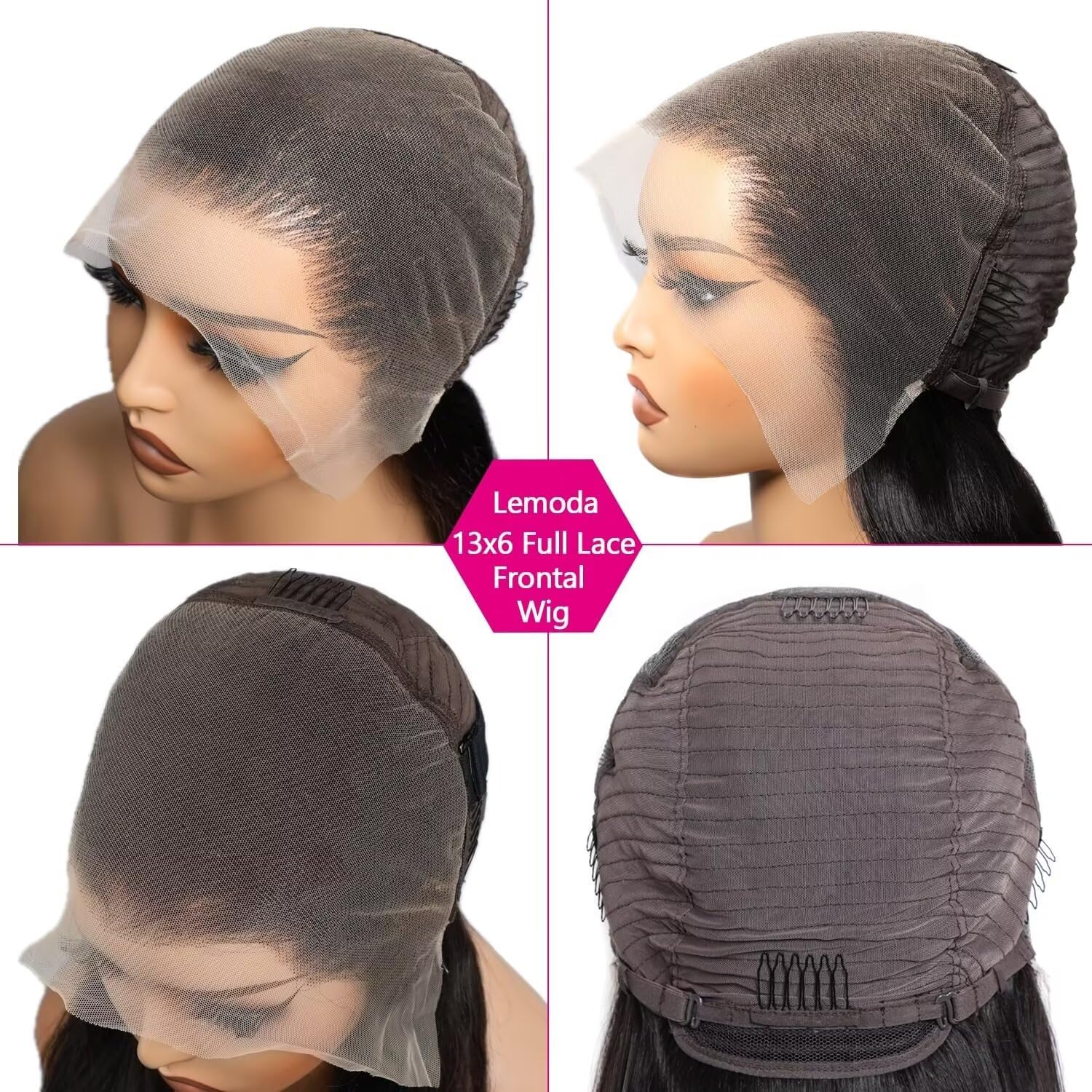 Lemoda 13x6 Straight Lace Front Wigs Human Hair 13x6 HD Transparent Lace Frontal Wig Pre Plucked 180 Density 15A Brazilian Virgin Glueless Human Hair Wigs for Women Natural Color 20 Inch - Image 2