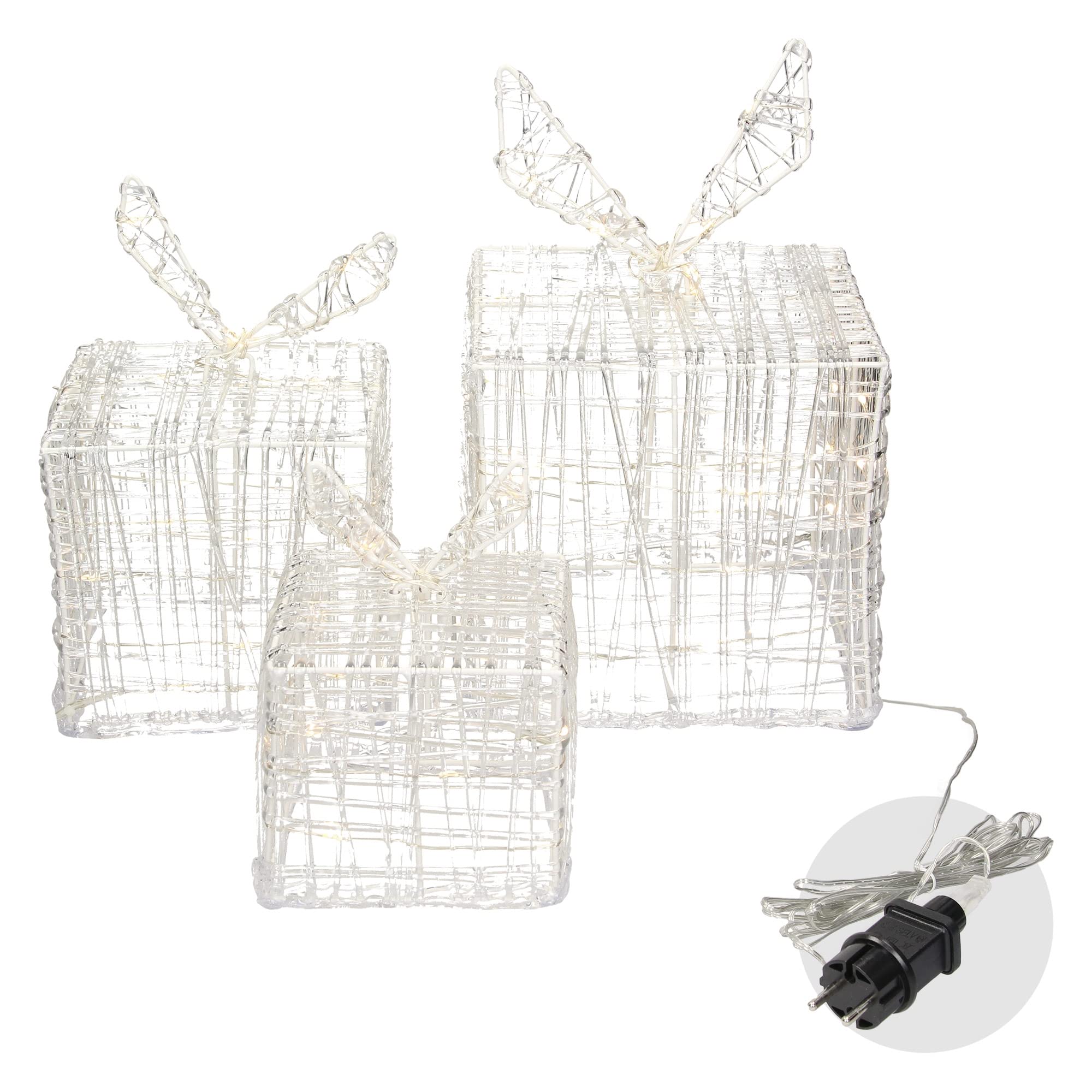 ECD Germany Set di 3 Scatole Regalo Luminose con 90 LED Bianco Caldo Decorazione Natalizia Pacchi Decorativi per Albero di Natale IP44 Impermeabile Argento da Interno/Esterno Matrimoni Feste Cortile
