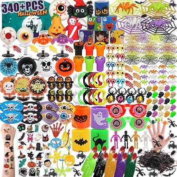 342 PCS Halloween Party Favors for Kids, Halloween Goodie Bag Stuffers Treat Bags Fillers, Carnival Prizes for Kids Bulk Small Toys Gift Classroom, Treasure Chest Box Toys Prizes for Trick or Treat