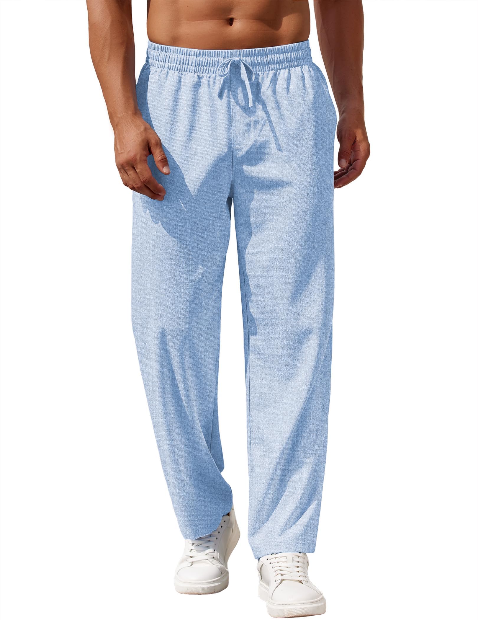 COOFANDY Mens Casual Pants Drawstring Elastic Waist Pants Linen Summer Beach Pants
