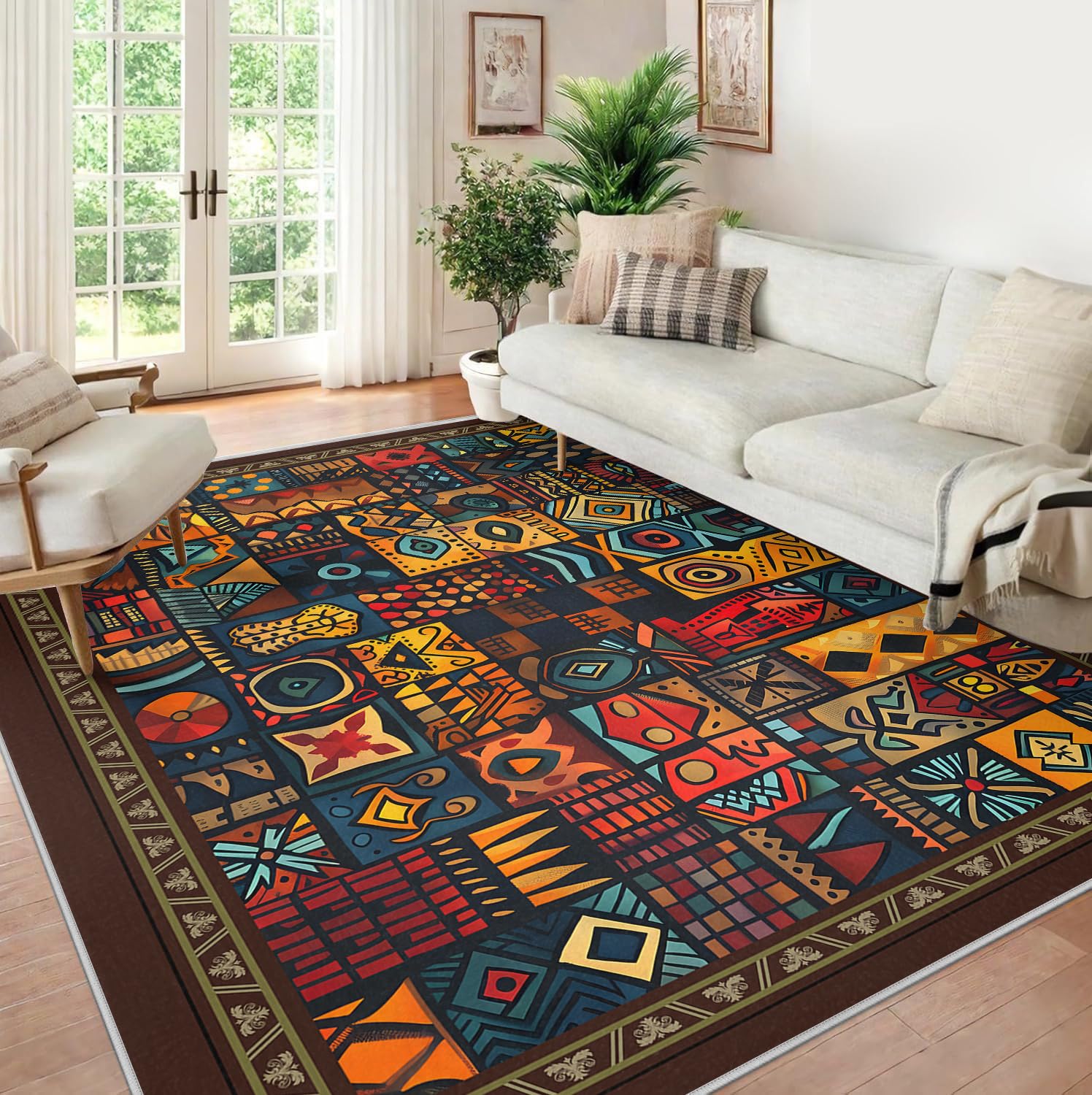 Etniczny dywan plemienny, czeskie geometryczne klocki siatkowe, dywaniki do pralki dywaniki do salonu, łatwe do czyszczenia maty antypoślizgowe do domowego biura 160x200cm