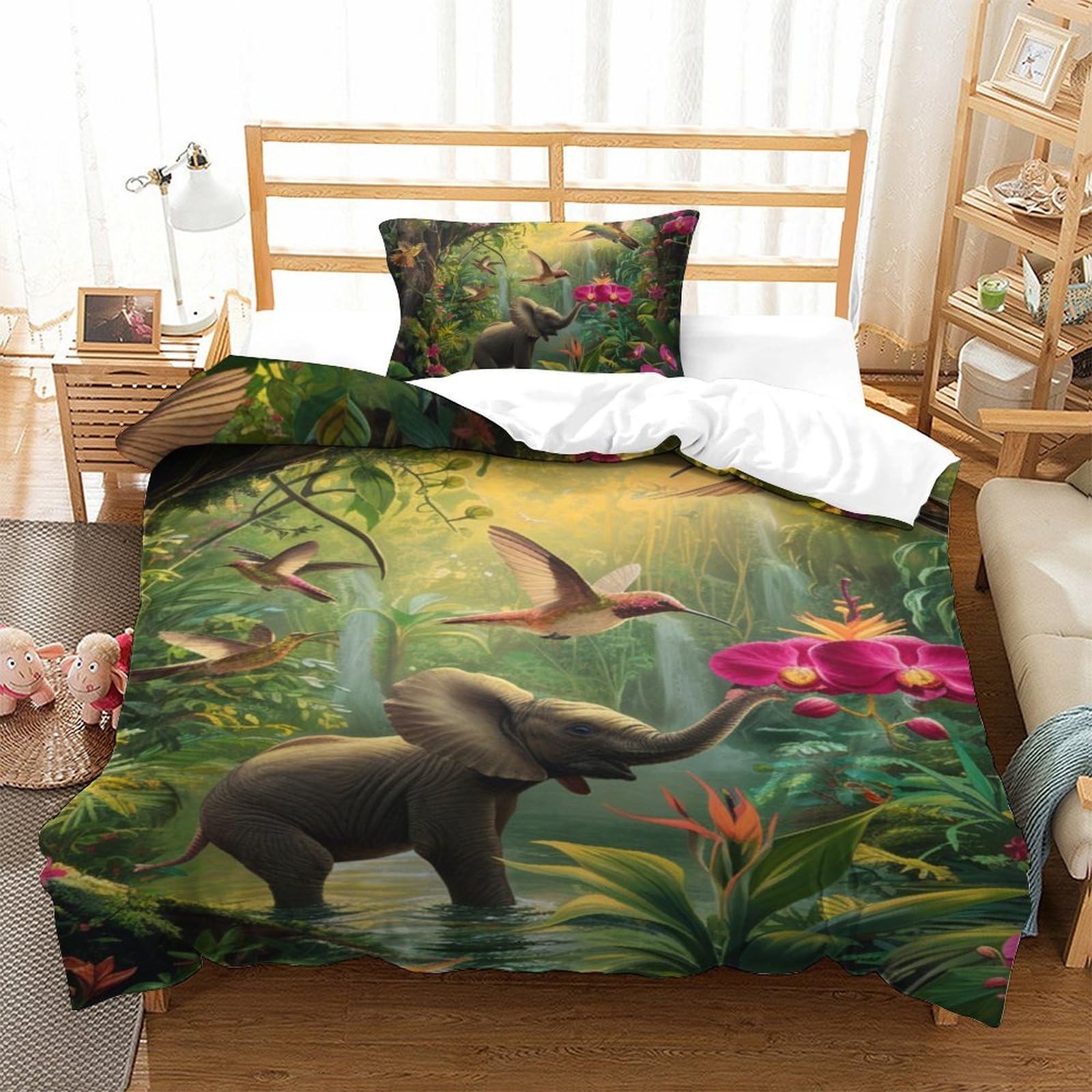 Parure de lit enfant en microfibre fermeture éclair pratique motif jungle