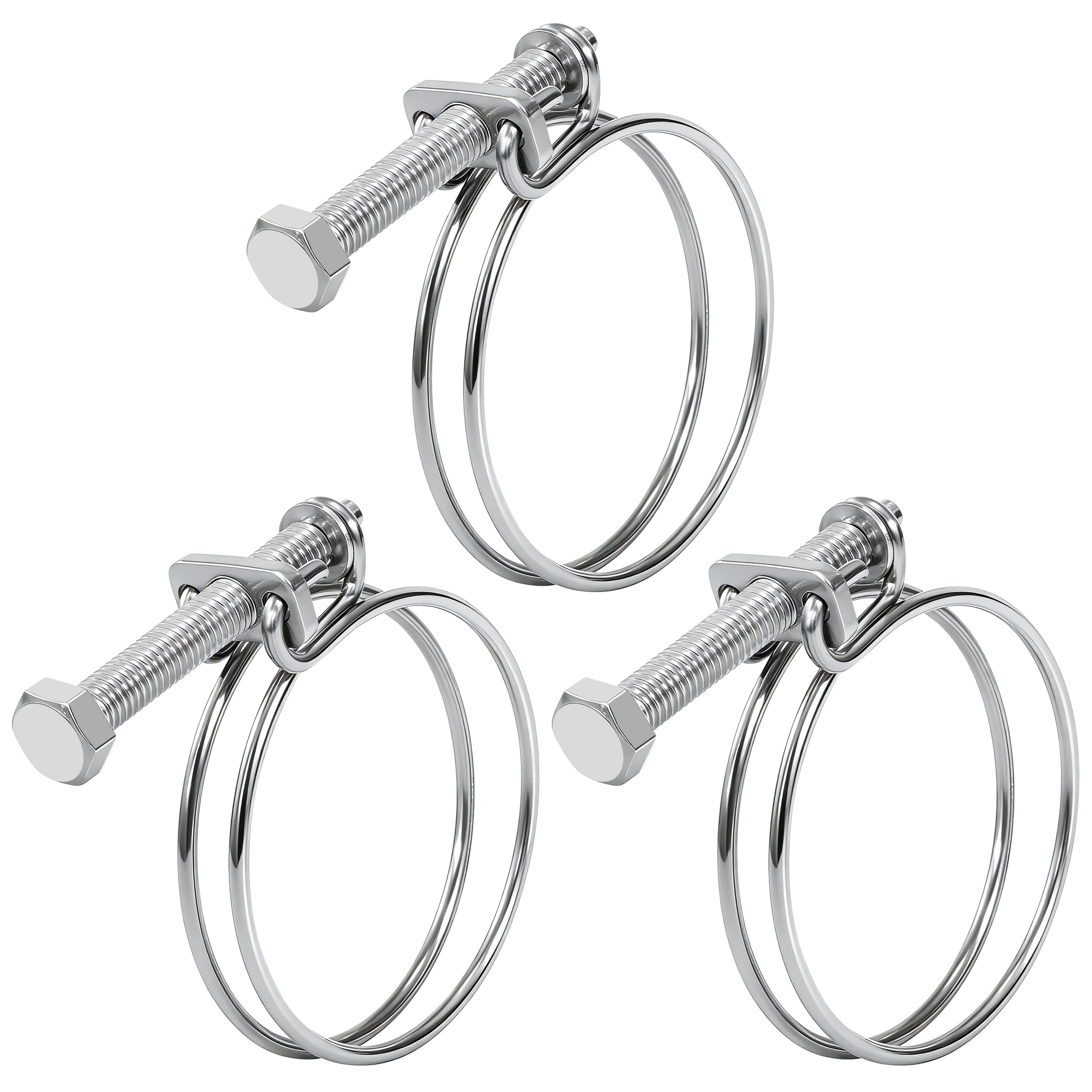 Abrazaderas de Manguera de Doble Alambre 55-62mm Abrazaderas para Mangueras de Acero Inoxidable Ajustables para Tubos de Agua Automóviles 3 Piezas