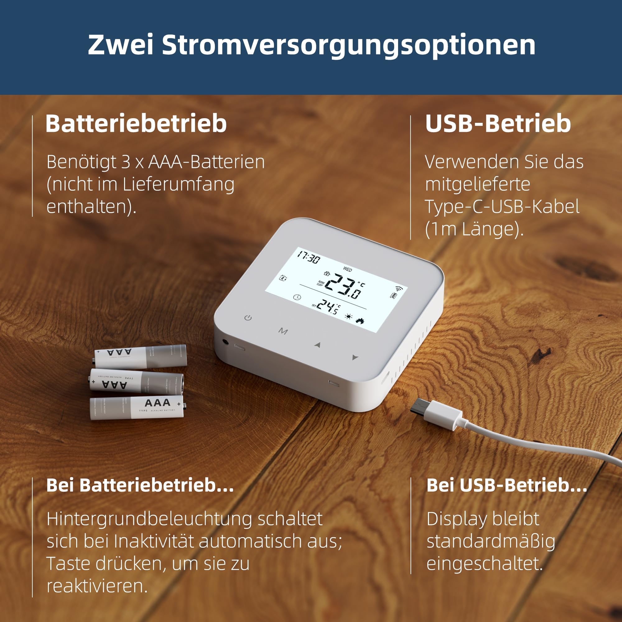Beok WiFi Thermostat Für Gaskessel, Tuya Smart Raumthermostat Thermostate Heizung Digital LCD-Anzeige Kompatibel mit Alexa Google Assistant, Batteriebetrieben, Aufputz BOT-R5WW-WIFI Weiß