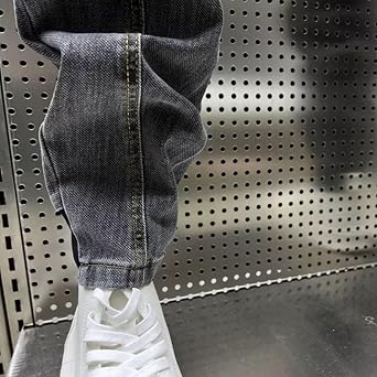 Men's Stretchy Drawstring Jeans Elastic Waist Slim Fit Denim Pants Tapered Regular Washed Jean Pant