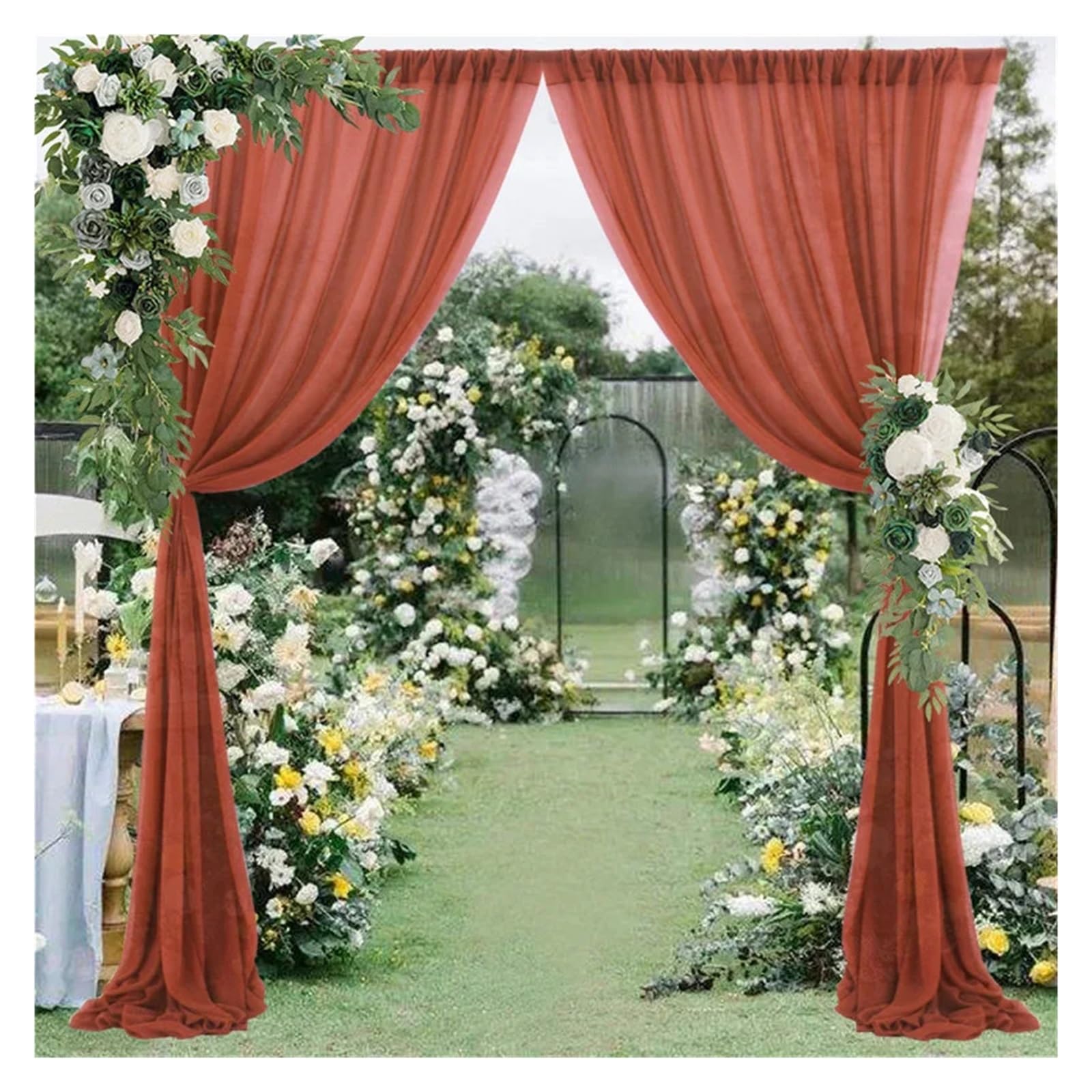 Hochzeits-Hintergrund, 2 Paneele, 1,5 x 3 m, Garn, für Hochzeitsbögen, Drapierstoff, Vorhang, Party, Girlande, Dekoration, Regenbogen, 1,5 x 3 m