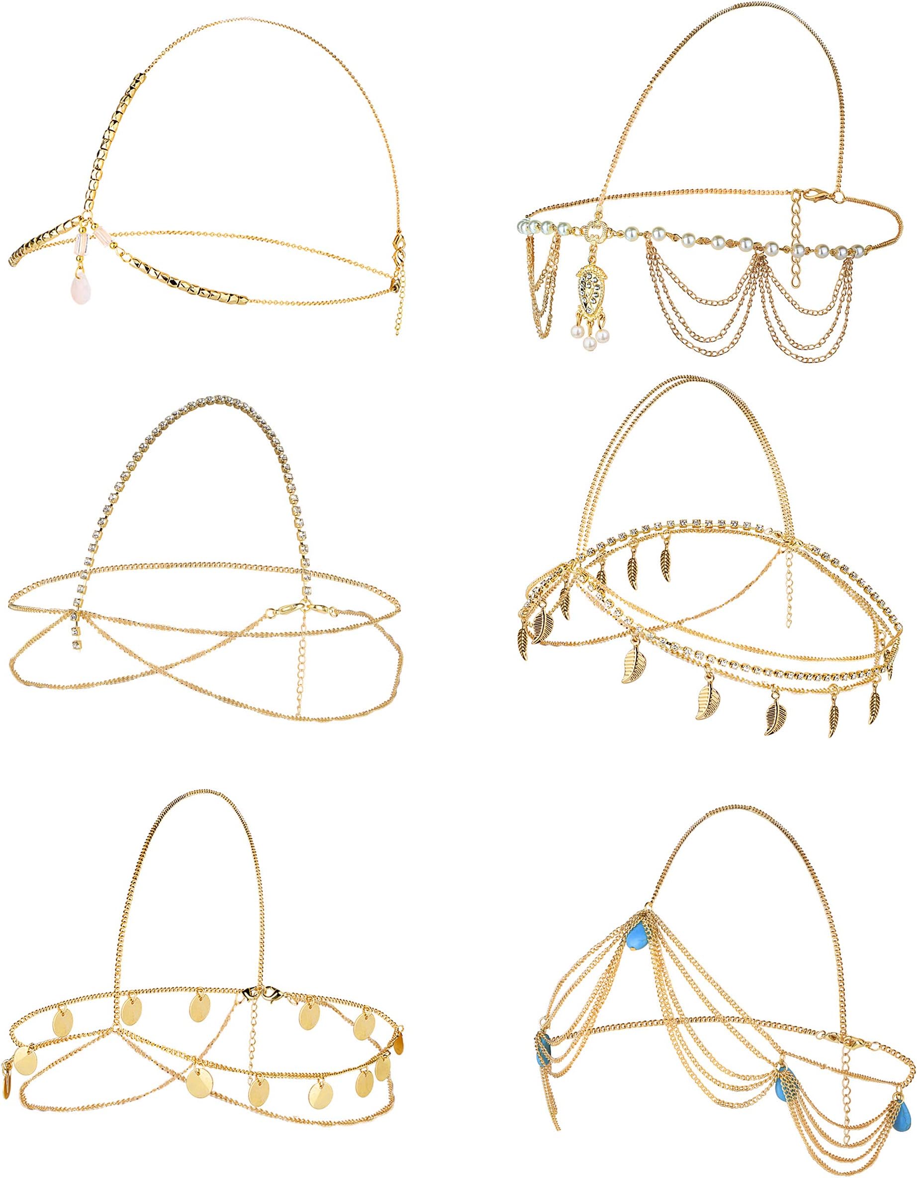 Jstyle 6Pcs Gold Head Chain Jewelry for Women Bridal Bohemian Halloween Headband Hair Headpiece