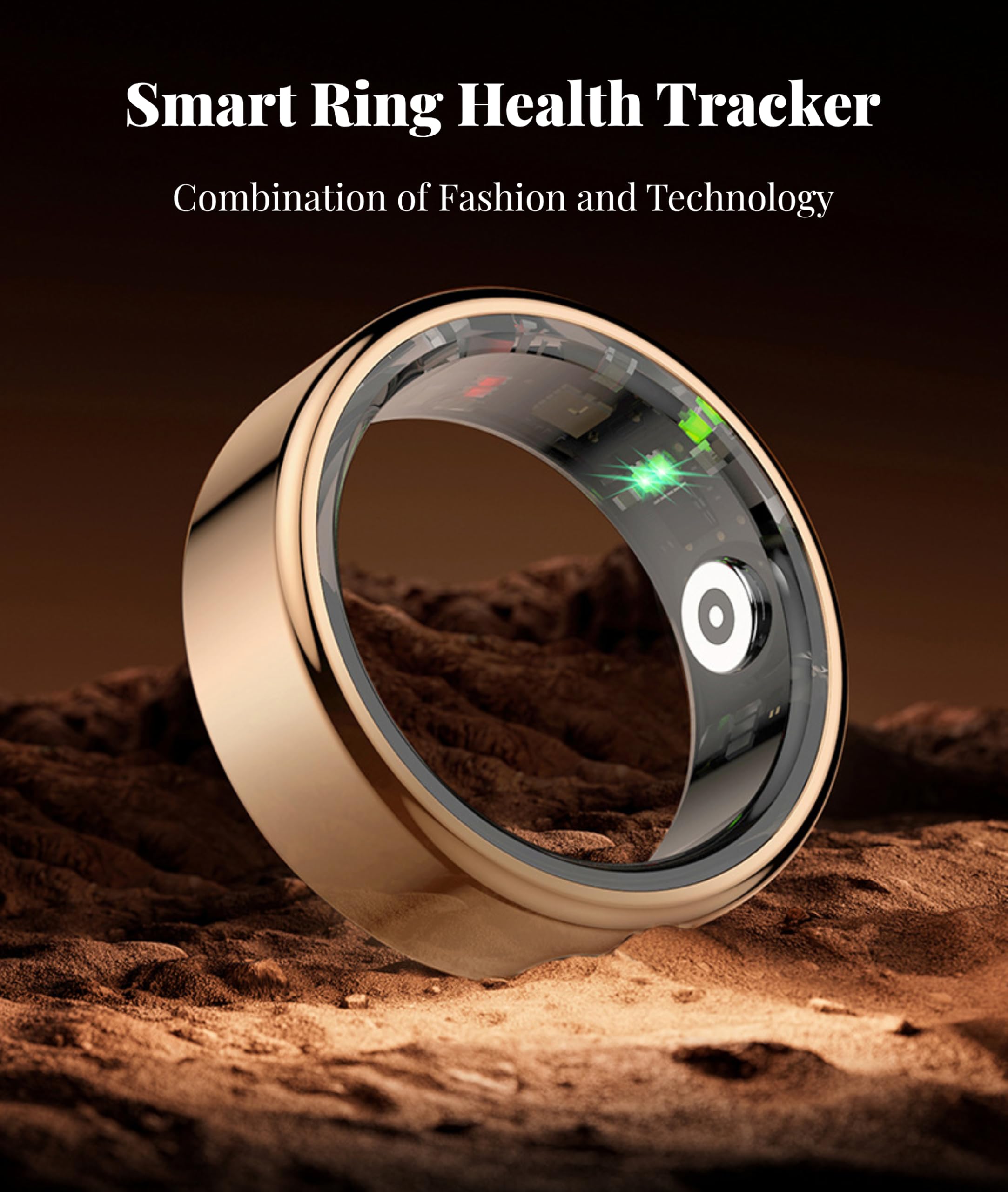 Diyeeni Smart Ring, Rastreador de Salud Portátil Universal con Aplicación, Anillo Deportivo con Monitor de Frecuencia Cardíaca, Monitor de Sueño, Temperatura,