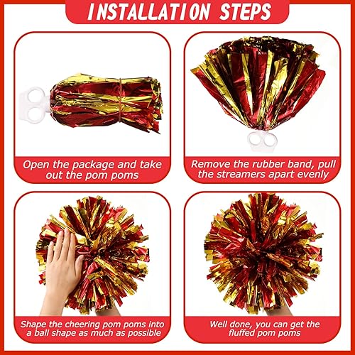 Miniatura 218 de Hanaive 3 pompones de animadora y lazo grande para animadora para el pelo, suministros metálicos para animadora de espíritu de equipo, deportes