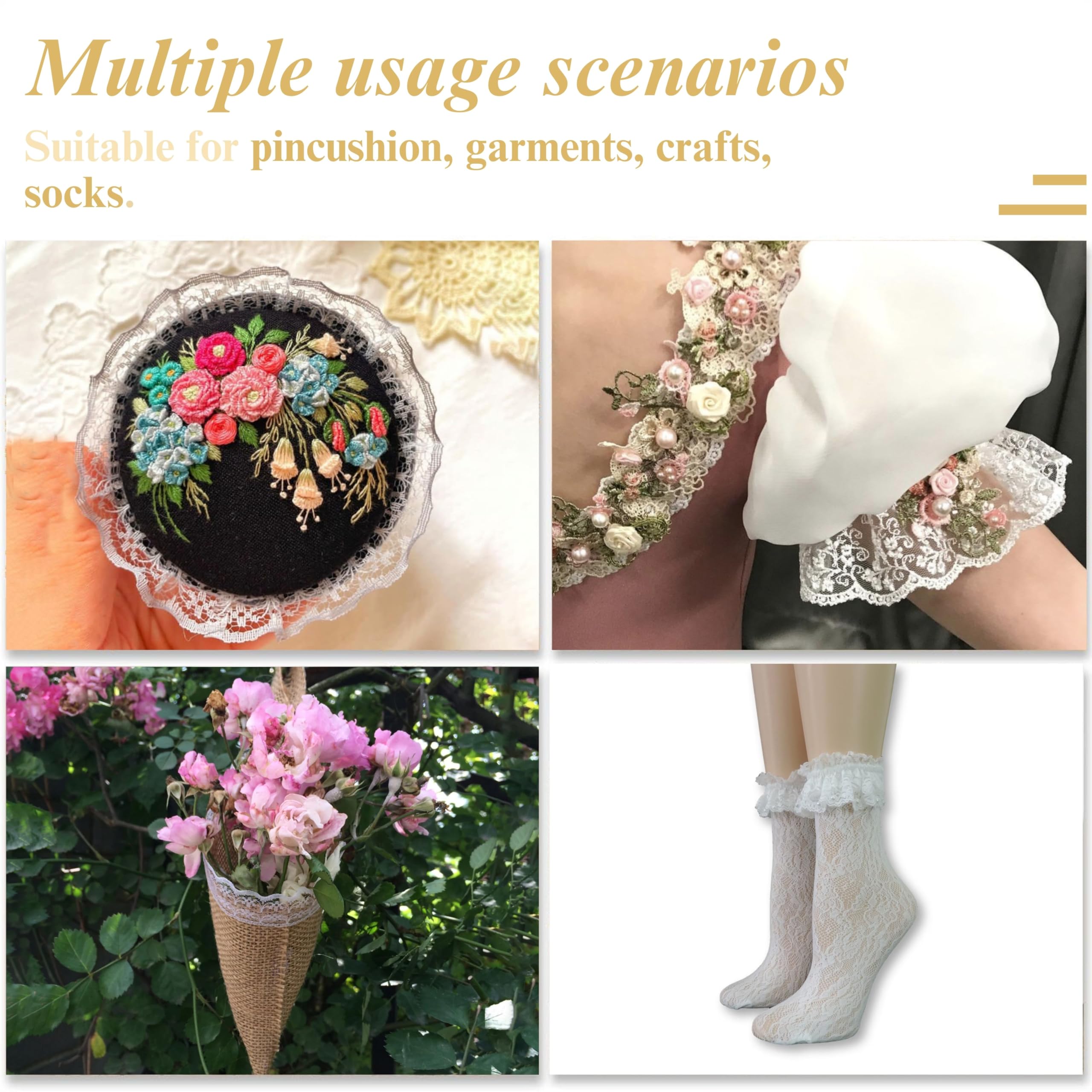 White Lace Ruffle Trim for Crafts 1-5/8"x5yd 2-Layer Pleated Edge Lace Ribbon