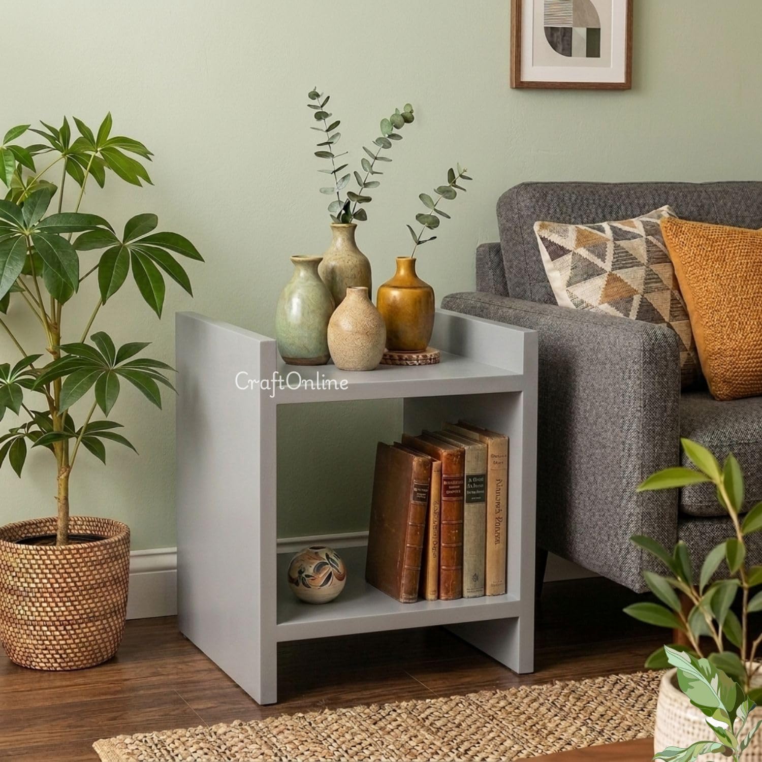 Engineered Wood Side Table with Open Storage Shelf, Grey, 28x35x36 cm, Bedside Table for Living Room-picture-17