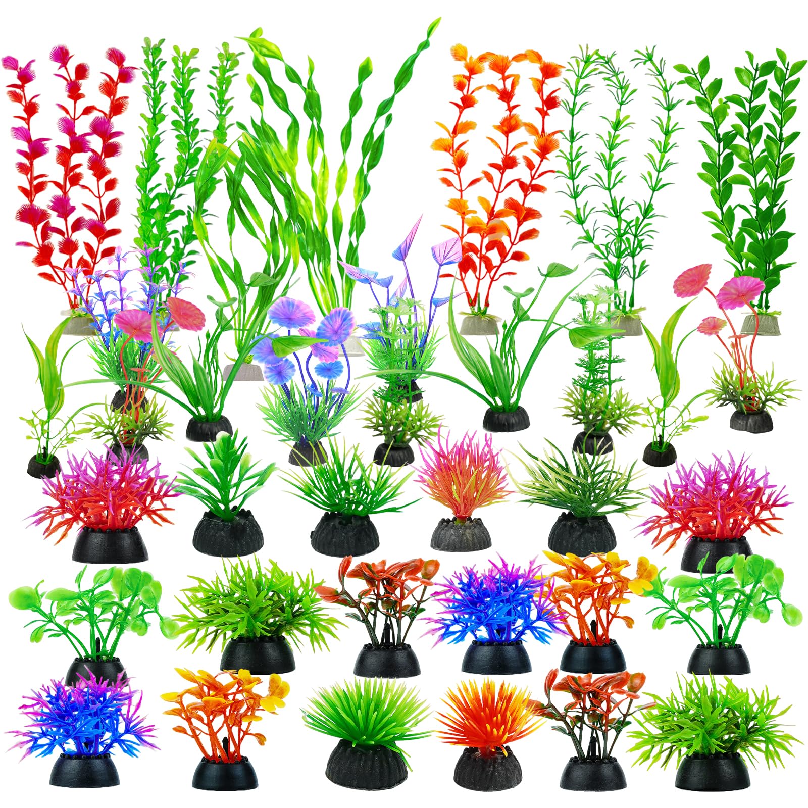 36Pcs Aquarium Decorations Plants,Artificial Fish Tank Accessories Set