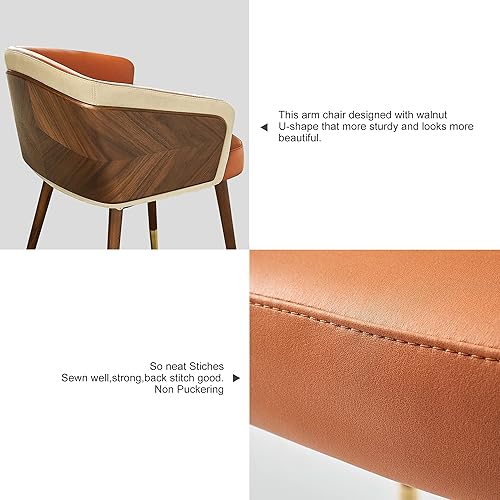 Miniatura 56 de ARTPLAN Uphoolsted - Silla de comedor moderna de mediados de siglo, piel sintética con nogal, silla con brazo acentuado, silla de estar con pies de