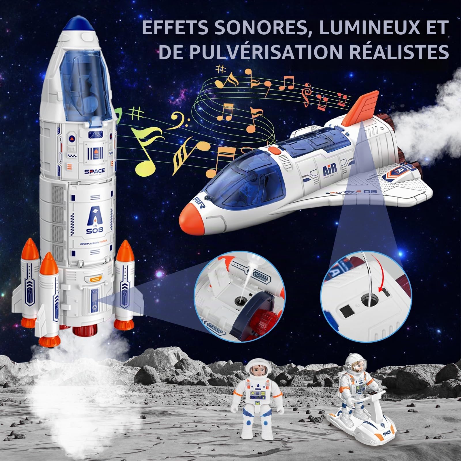 deAO Fusée Jouet pour Enfants avec Navette Spatiale, Lumières et Sons