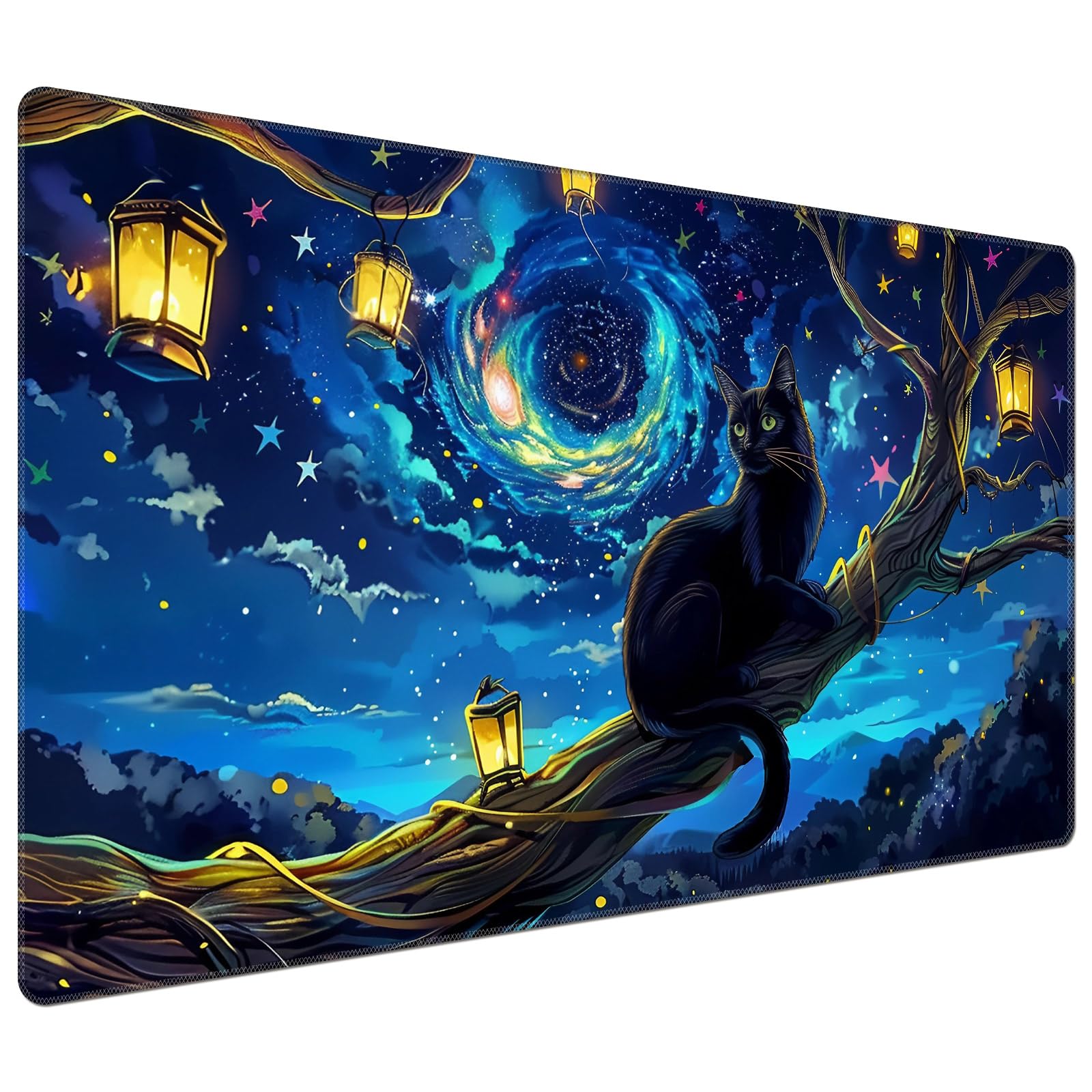 DEGDFSGR Tappetino da gioco MTG, 61 x 35,6 cm, base in gomma antiscivolo, tappetino da gioco Commander, copertura HD per Magic The Gathering, gioco di carte collezionabili Iorcana, gatto nero seduto