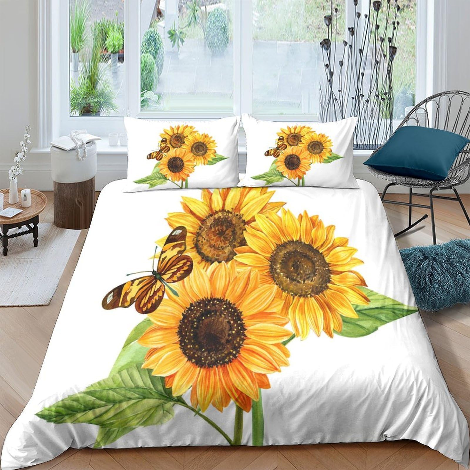 Ctjqhvkz Style-6 3D Printed Sunflower Butterfly Fitted Sheet Microfiber Soft Breathable Flower Bed Cover For Bedroom Guestroom Mattress Protection Decor Single（135X200cm）