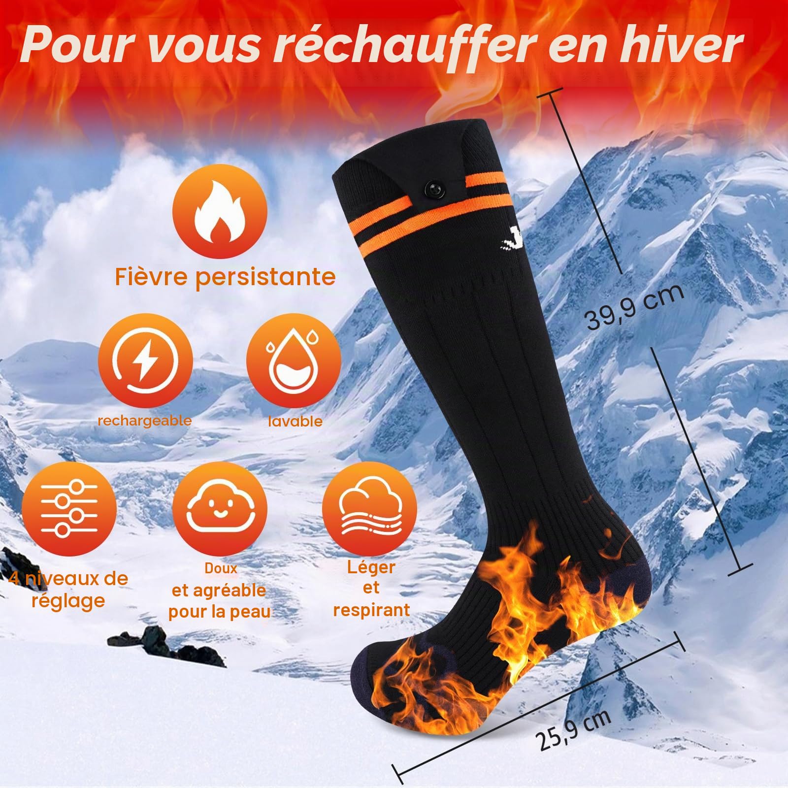 Heated Socks, 2023 Rechargeable Heated Socks, 5000 mAh Extra Large Battery, Long Life Up to 65 °C Large Heating Area, Suitable for Outdoor Skiing, Winter Camping, Hiking