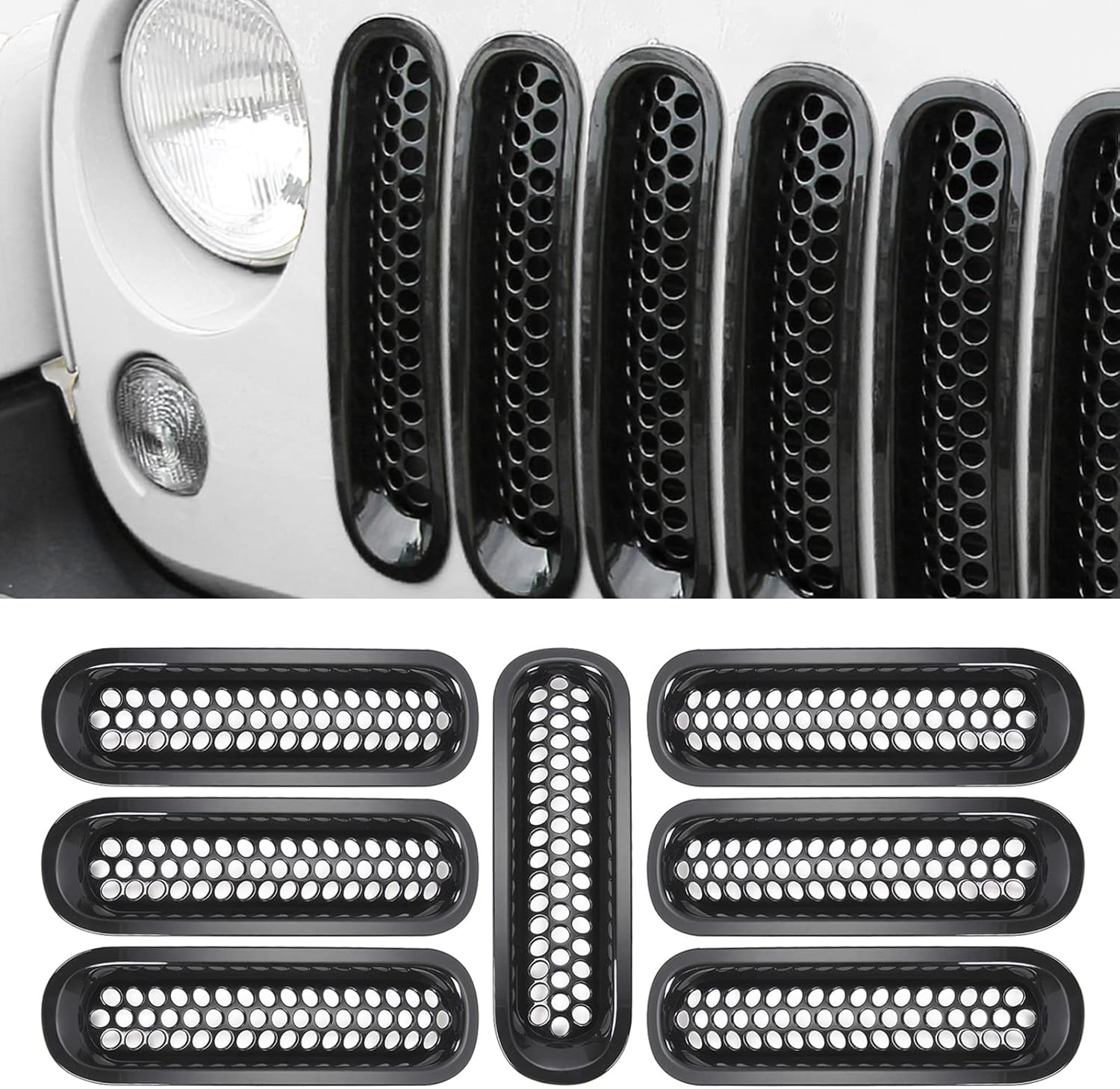 Upgrade Version Clip-on Grille Front Mesh Grille Inserts For Jeep Wrangler 2007-2017 (Black)