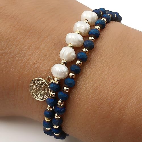 Miniatura 4 de Stylish Women's Jewelry with St. Benedict Medal Adjustable Handmade Bracelet Set of Two (Blue)