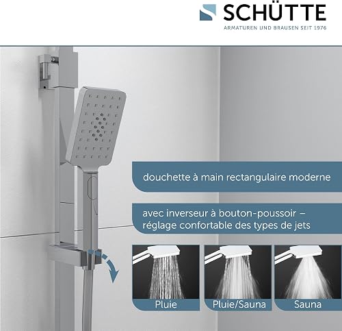 SCHÜTTE Ocean 60531 Shower System with Thermostat and Glass Shelf Shower Set with 30 x 30 cm, Rain Shower with Wall Bracket and Shower Head Panel Shower Column in Chrome/Anthracite - 5