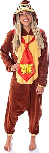 Miniatura 5 de Donkey Kong - Disfraz de microforro polar para adultos, traje de unión Kigurumi, traje de pijama de una pieza, Rojo