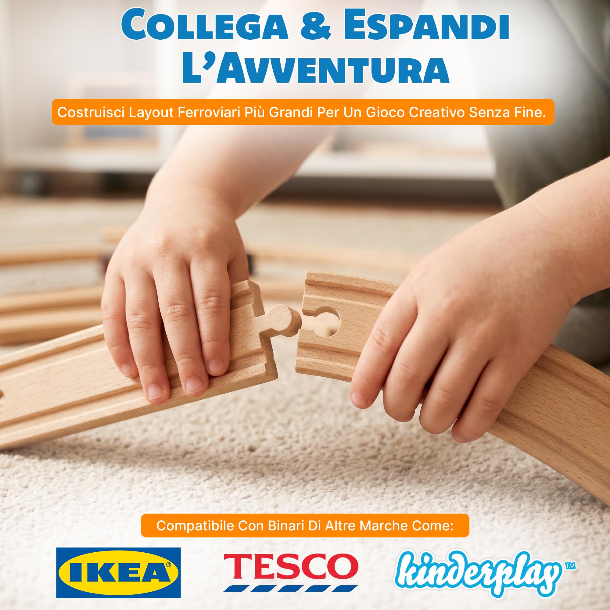Green Series Pista Treno in Legno con Treno a Batteria – Set Stazione di Polizia 80 Pezzi – Compatibile con IKEA – Per Bambini 3+ – Tracciato 100x67 cm, 378 cm