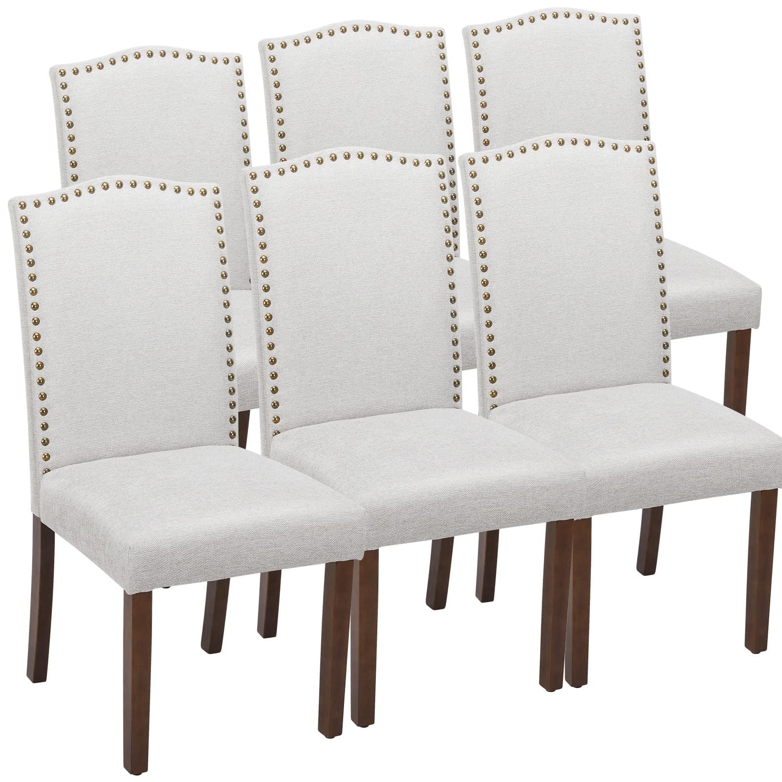 Sweetcrispy Dining Chairs Set of 2, Kitchen Chairs, Modern Upholstered Fabric Dining Room Chair with Nailhead Back and Wood Legs
