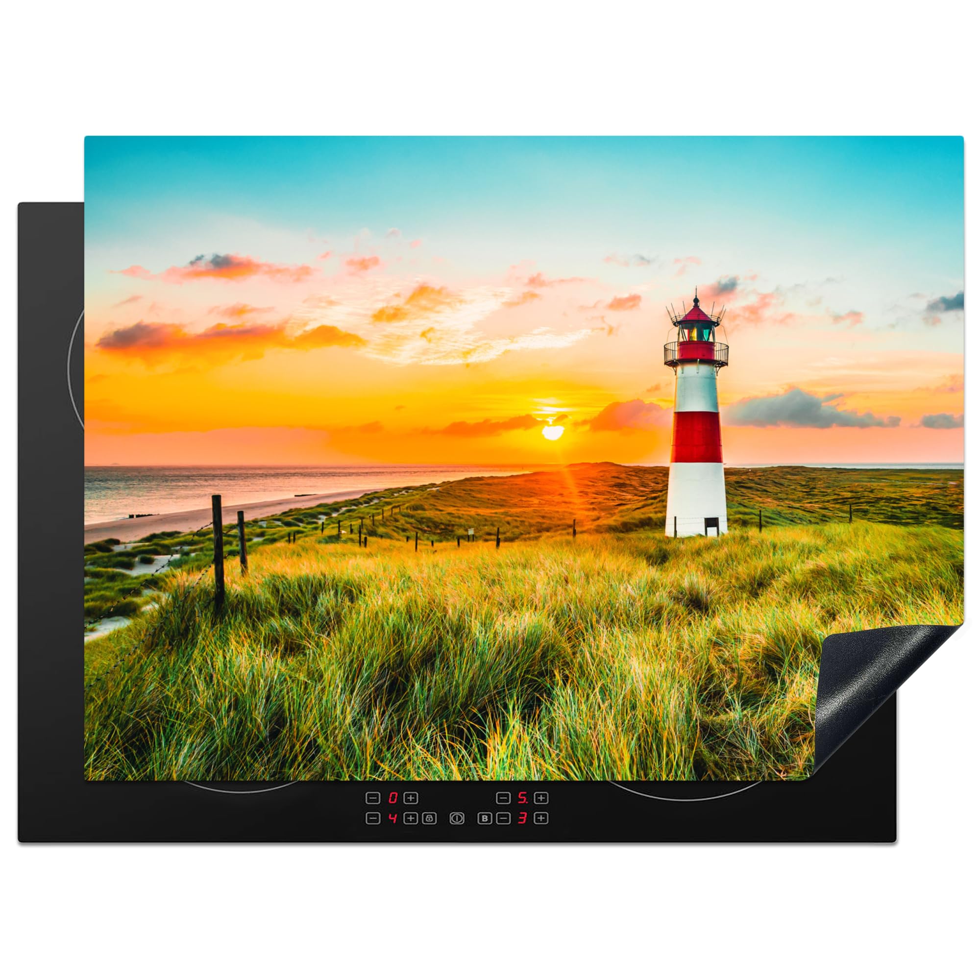 KitchenYeah© Induction Hob Cover Protector Mat 20.5"x28" / 71x52 cm Kitchen Universal Ceramic Covers for Electric Cookers Vinyl Lighthouse - Nature - Sun - Landscape - Grass - Beach