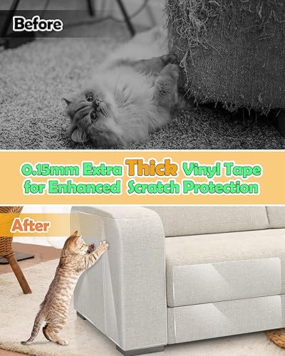 Cat Scratch Couch Furniture Protector: Thickened Protectors Sofa Guard from Cats Scratching - 12 Pack Clear Plastic Sticky Cover Anti Scratch Protection for Couches from Pet Claw