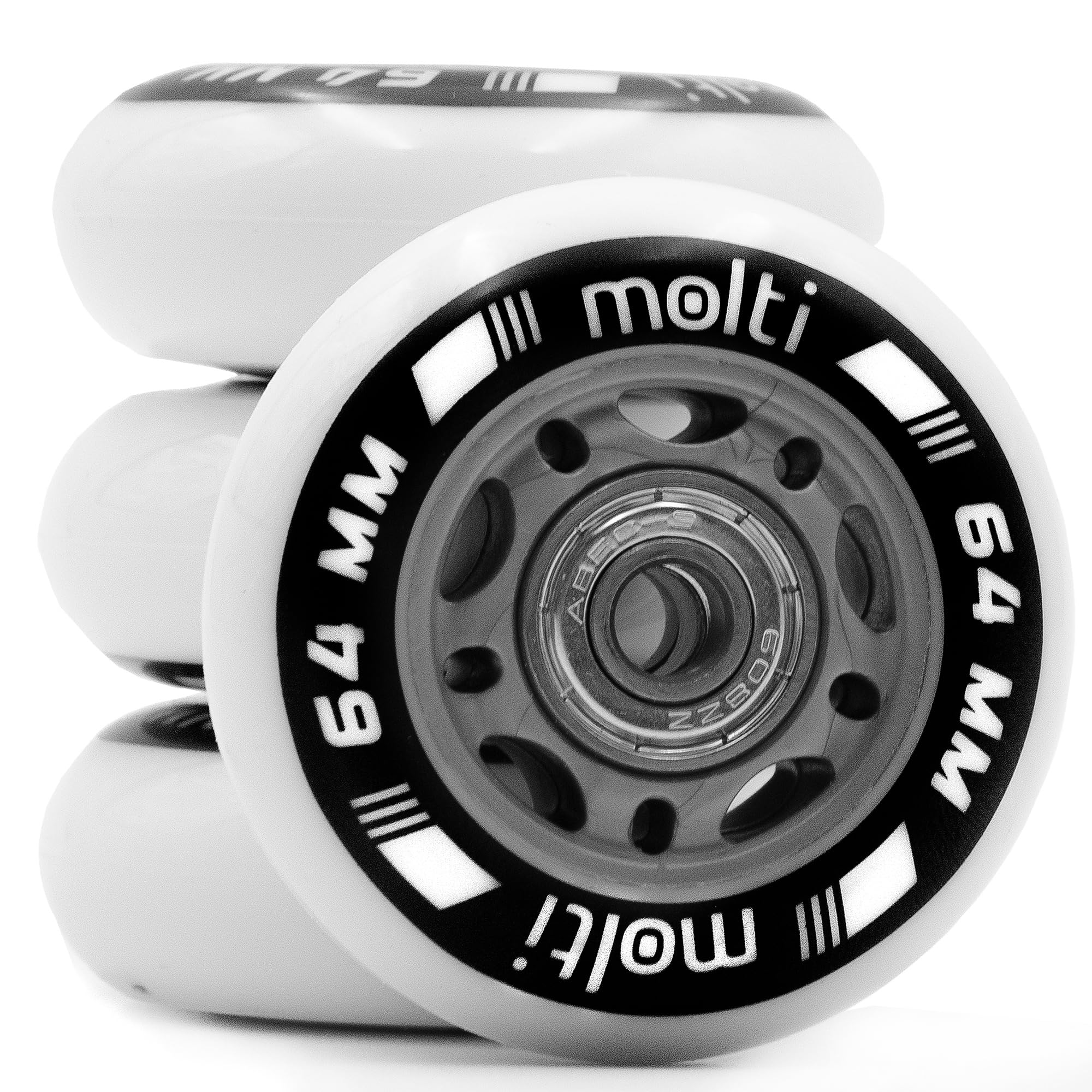 molti Räder mit Kugellager MOLTI ABEC9 8er- Pack Indoor-/Outdoor-Rollschuh Räder Inlin-Skates Freizeitspaß (weiß, 64 mm)