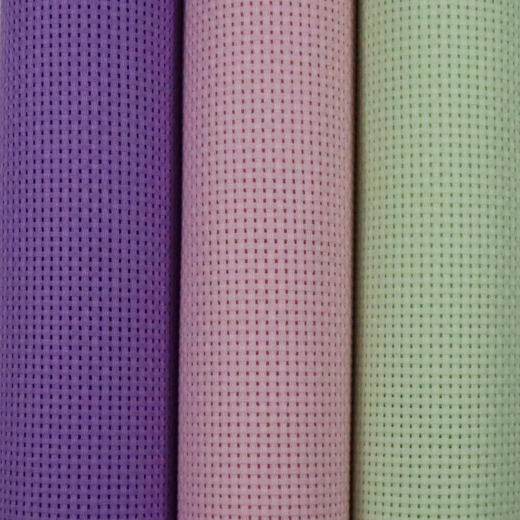 KCS 3 pc of 15" x 18"(38cmx45cm) 11 Count Cross Stitch Cotton Aida Cloth Needlework Rolled Fabric Box,11CT,Lavender+Pink+Light Green