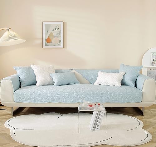 Miniatura 2 de vctops Funda acolchada de algodón bordado para sofá, color liso, antideslizante, suave, lavable, protector de muebles para perros, niños y mascotas