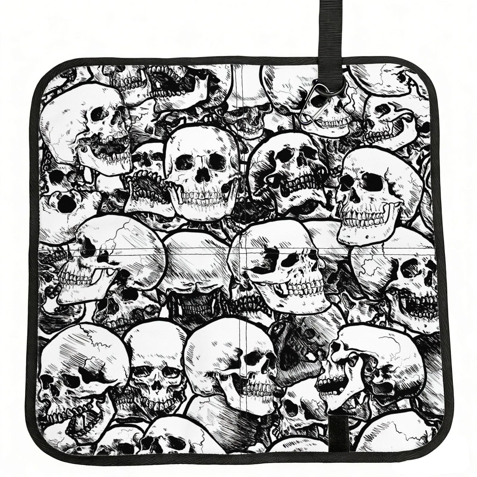OKFSTY Black And White Skulls Pattern Print Fold Away Seat Cushion Portable Outdoor Pad Polyester Bleacher Bench Mat Travel Picnic Pad