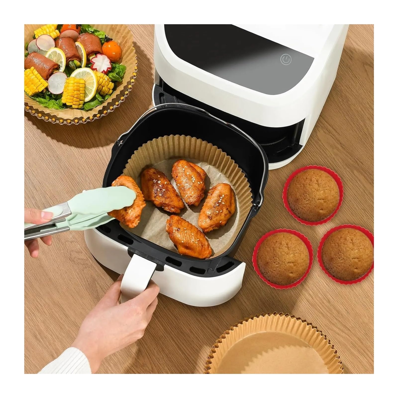 Cesta for freidora de aire cuadrada de acero antiadherente | Plato de barril, cesta for asar, molde for hornear, accesorio de cocina(21cm-8inch)