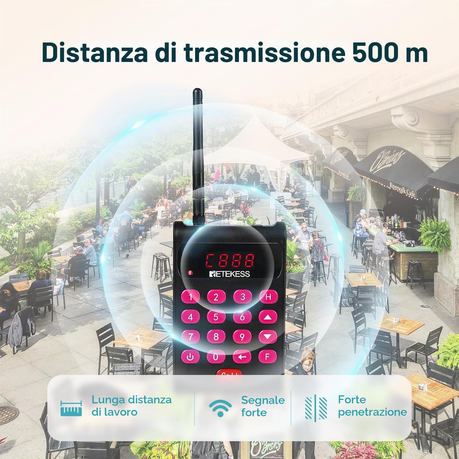 Retekess TD161 Cercapersone Ristorante, Pager Ristorante, 40 Cercapersone | per Area Ristoro, Centro di Intrattenimento, Resort, 500M All'Aperto, Tastiera Rimovibile, Pulsante Mute