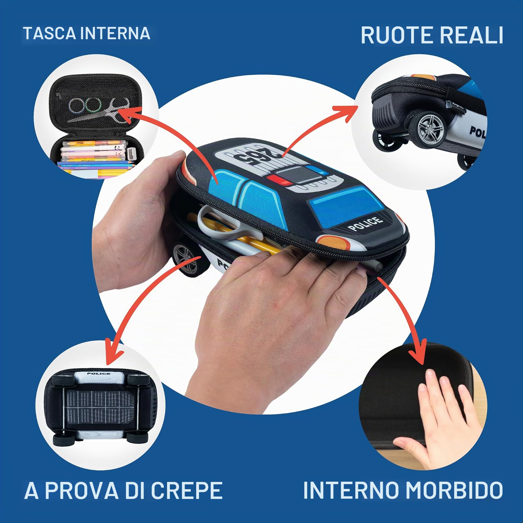 ZIPIT Astuccio Scolastico Auto della Polizia per Ragazzi, Blu